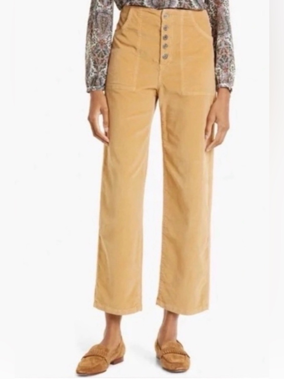 Veronica Beard Crosbie Crop Corduroy Wide Leg Pants Wood Thrush 30